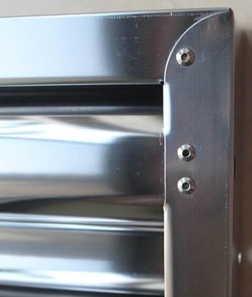 The detail of stainless steel baffle grease filter frame and corner with rivets
