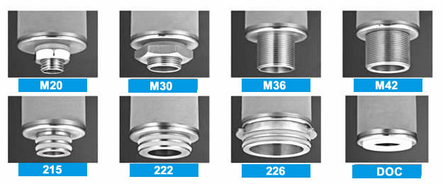 Eight different connectors for sintered powder filter element