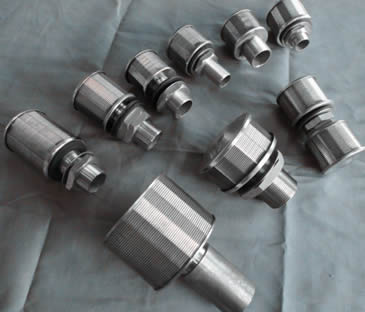 Eight single head stainless steel flowing filter nozzles and one double head stainless steel filter nozzle