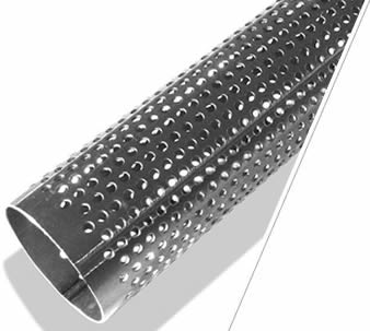 A stainless steel perforated filter tube with round holes